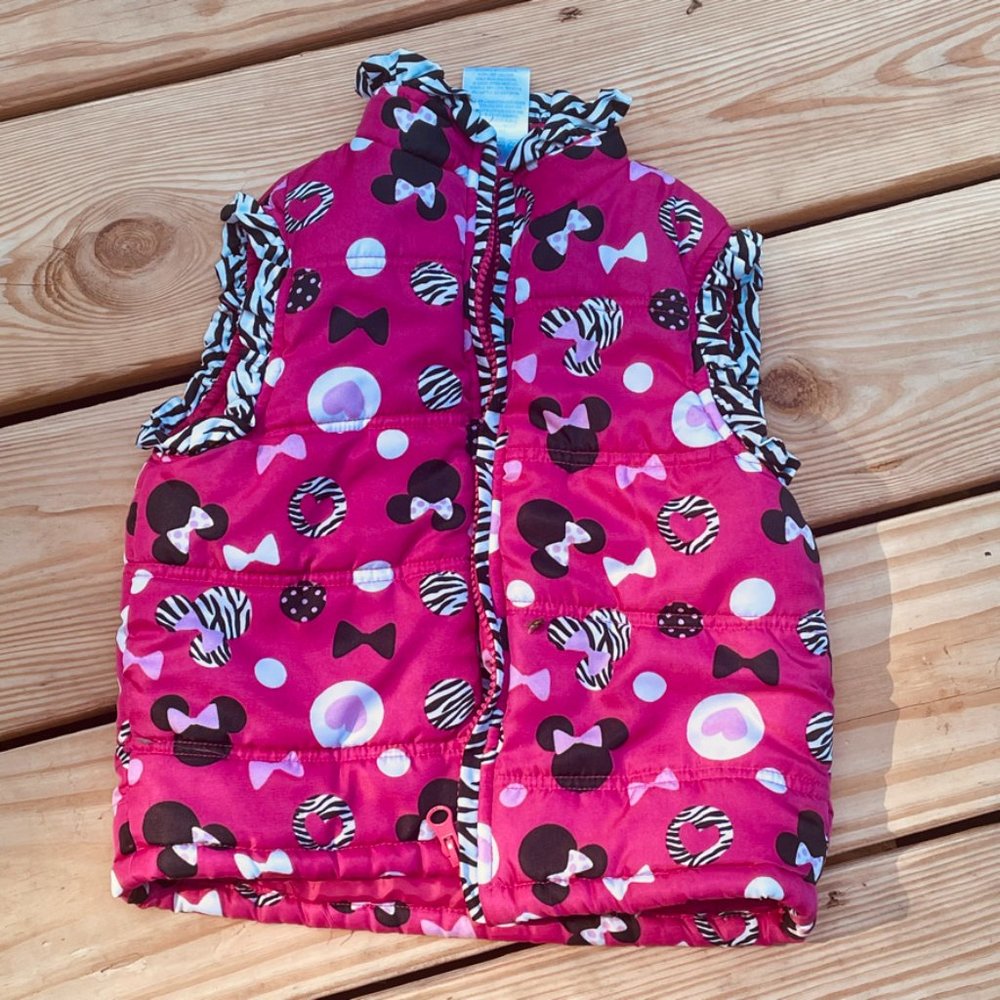 💕Disney’s Minnie Mouse Puffer Vest Girls Pink Vest Size 18Months